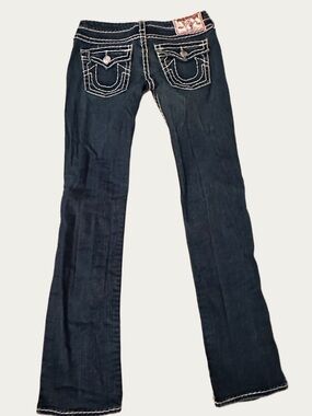 Billy Super T Vintage True Religion Womens Blue Jeans White Contrast Stitching.